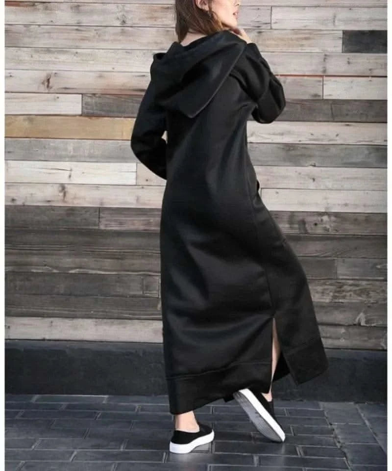 Autumn and Winter New Loose Size Knitted Hooded Long Dress Plush Casual Fashion Dress Large Pocket Skirt Women's Wear - M & M Global