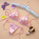 Sexy Lingerie Set Womens Satin Silk Thong Underwear Bra Panties T-back Lace Up Top Briefs Bikini Beach Swimming Bathing Suit - M & M Global