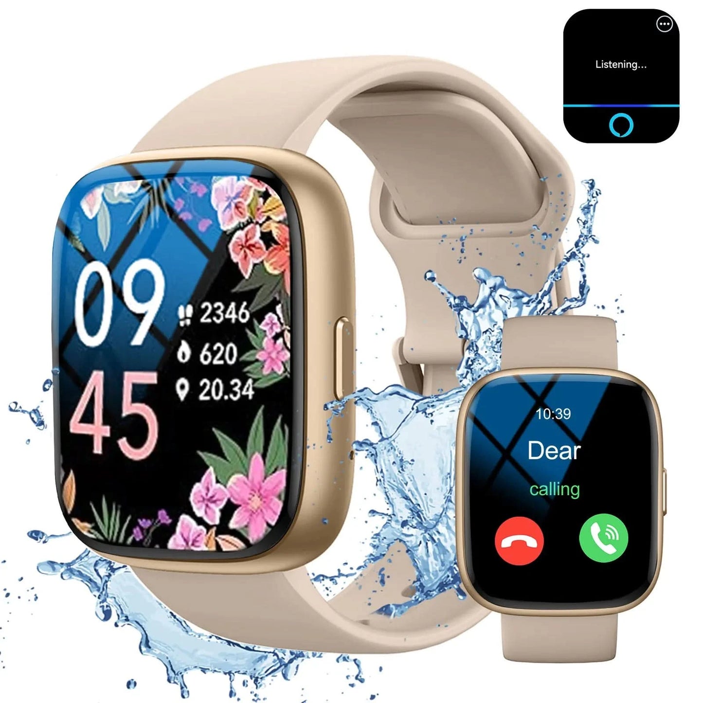 Smart watch, Alexa voice, multi-sport mode, message reminder viewing, suitable for men and women, custom wallpaper