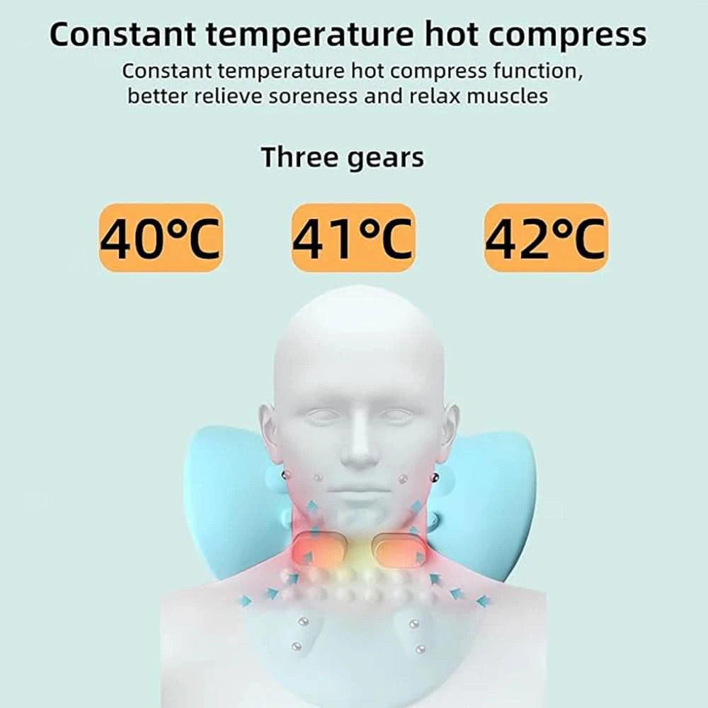 Portable EMS Neck Massager With Heat Low-Frequency Pulse Neck Cervical Spine Traction Relaxer Massage Pillow With Remote Control - M & M Global