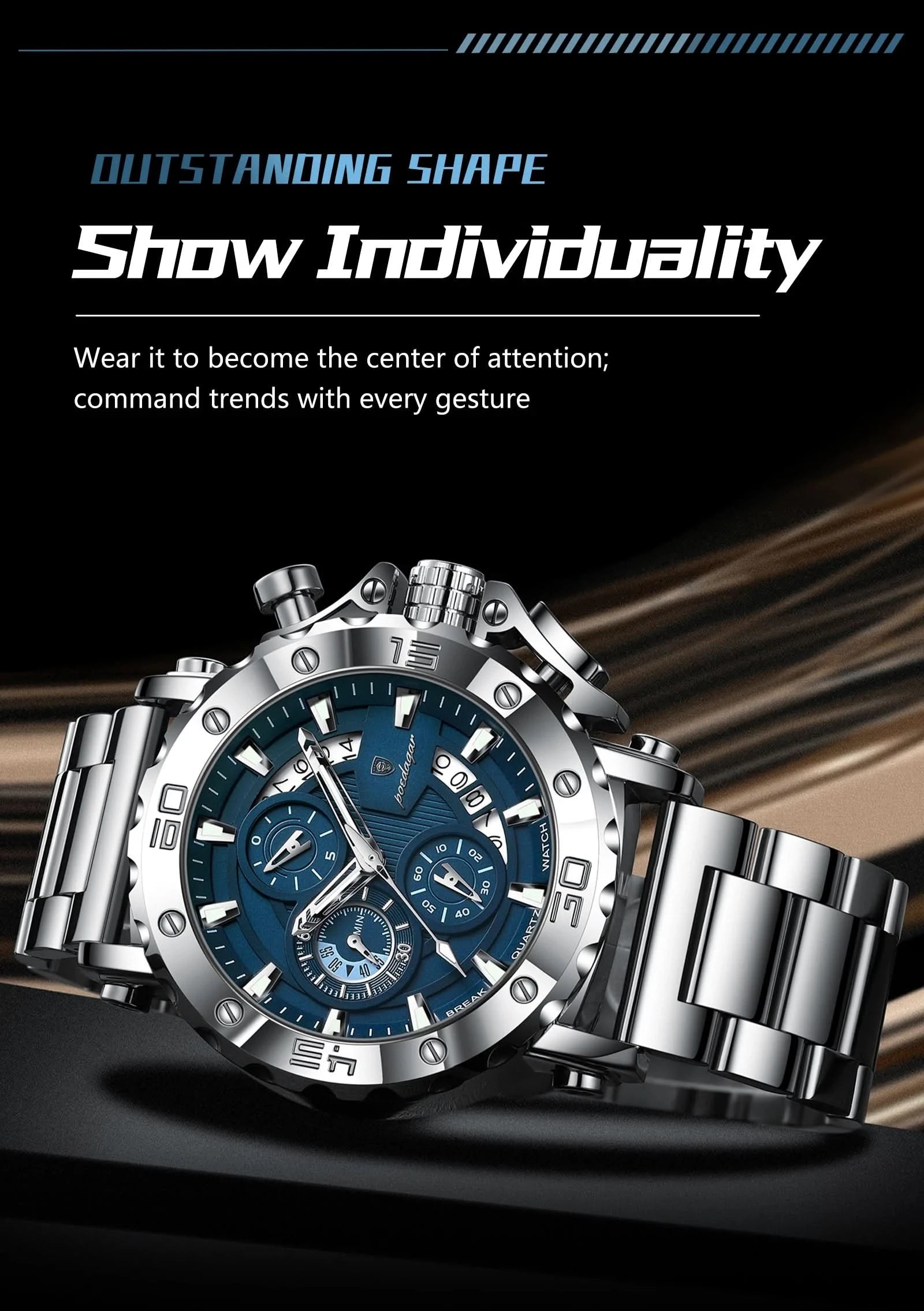 POEDAGAR Luxury Watch For Men Calendar Luminous Waterproof Man Clock Male Chronograph Stainless Steel Men's Quartz Watches Reloj - M & M Global