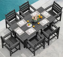 Outdoor HDPE Dining Table Set, 7-Piece Outdoor Dining Table Sets with Umbrella Hole Cut-Out Table and 6 Chairs, Gray