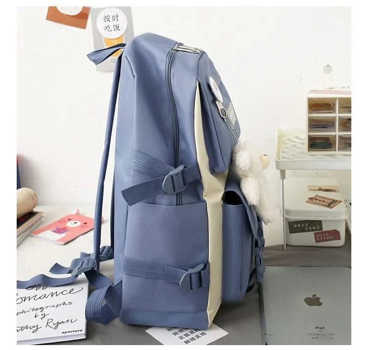 5PCS Kit Backpack Female Fashion Lady High Capacity Waterproof College Trendy Girls Laptop School Bags Cute Girl Travel Book Bag - M & M Global