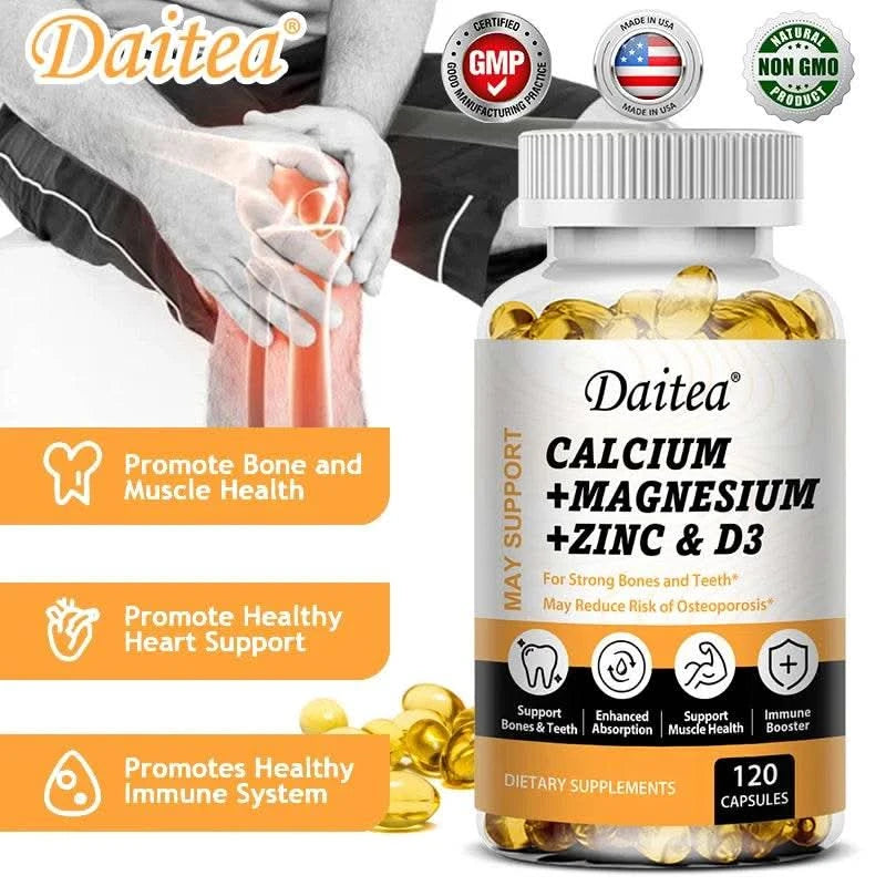 Calcium, Magnesium, Zinc + Vitamin D3 for Healthy Teeth, Bones and Muscles, Heart and Nervous System Health, Immune Function - M & M Global
