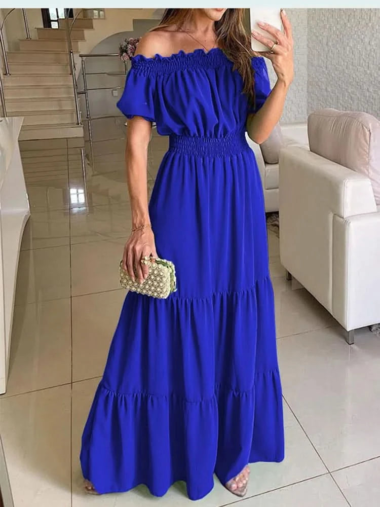 Summer Boho Red Dress Fashion Short Sleeve Beach Long Dress Casual Loose Elegant Holiday Party Dresses For Women Robe Femme 2023 - M & M Global