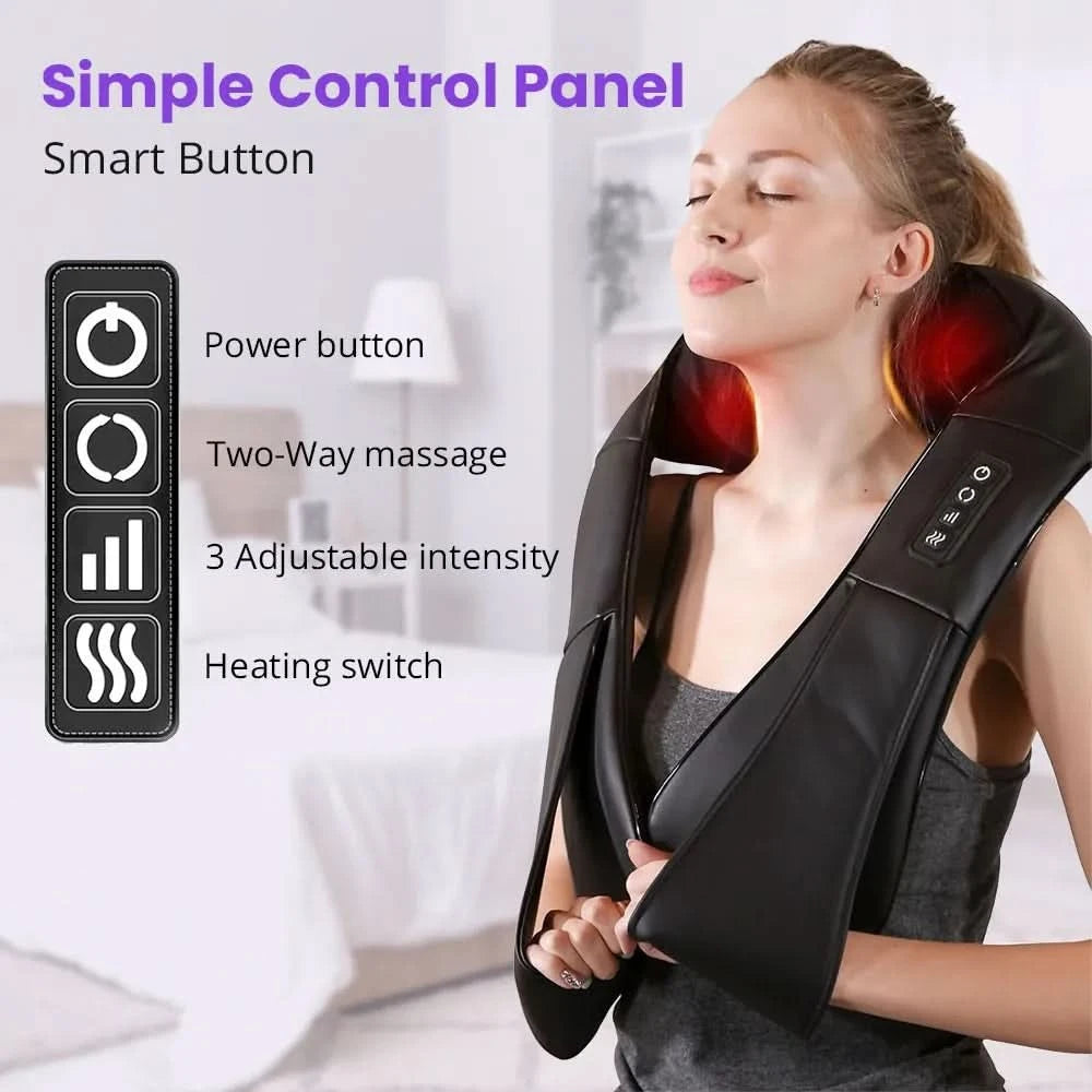 Neck and Shoulder Massager With Heat Electric Back Massagers Kneading Massage Pillow Full Body Muscle Home Car Use - M & M Global