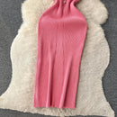 Summer Elastic Women Solid Knit Dress Summer Rose Red Retro Loose Sundress Sets 2024 bodycon Streetwear Sheer Beach Long Dress - M & M Global