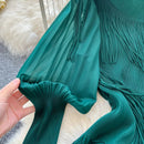 Vintage O-Neck Elegant Long Lantern Sleeve Chic Tassel Slim Long Dress French Fashion Evening High Street Autumn Winter Clothing - M & M Global