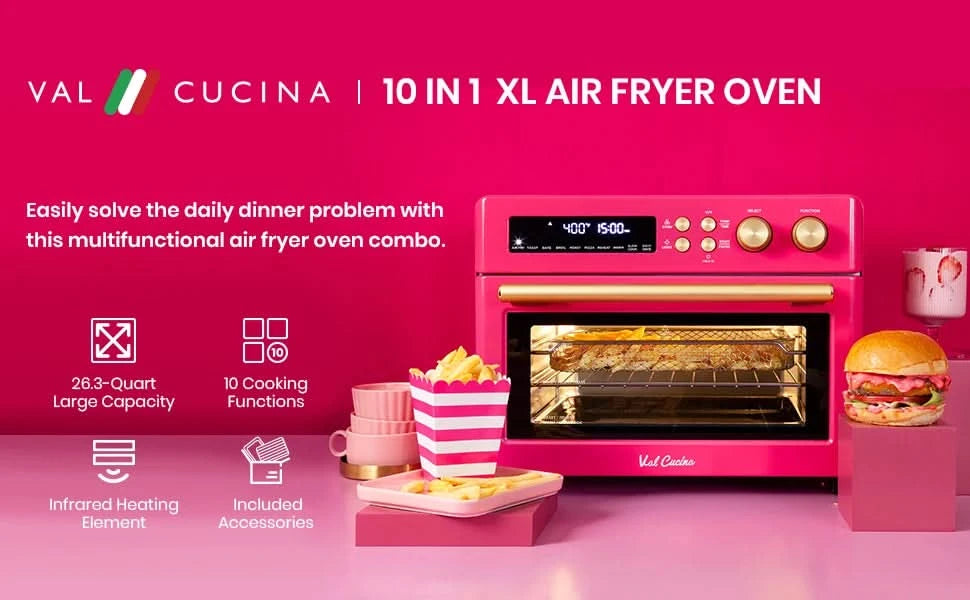 Limited Edition Happy Pink Infrared Heating Air Fryer Toaster Oven, Extra Large Countertop Convection Oven 10-in-1 Combo, 6-Slic - M & M Global
