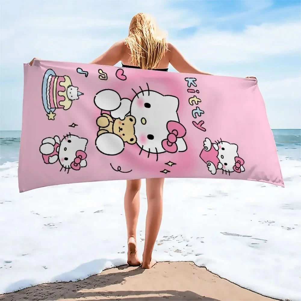 Hello Kitty Red - Pink Swirl Beach TowelMicrofiber terry bath towels for yoga, travel, swimming, fitness and camping - M & M Global