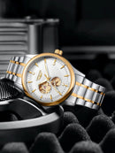 LONGLUX Men automatic mechanical watch elegant luxury watches waterproof skeleton business wholesale stainless steel gift watch - M & M Global