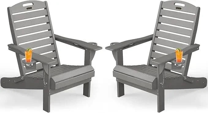 Chairs Set of 2, Outdoor Fire Pit Chairs,with Cup Holder, Lawn Chair for Deck, Patio, HDPE All-Weather Chairs