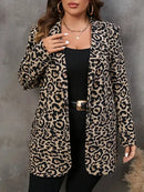 GIBSIE Plus Size Leopard Print Notched Neck Suit Coat Women Autumn New Casual Long Sleeve Fashion Office Lady Button Jacket Top