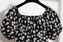 Women Mini Dresses Summer Fashion Female Vestidos Print Floral Chiffon Dresses Shirring Pleated Short Puffy Sleeve Casual Dress - M & M Global