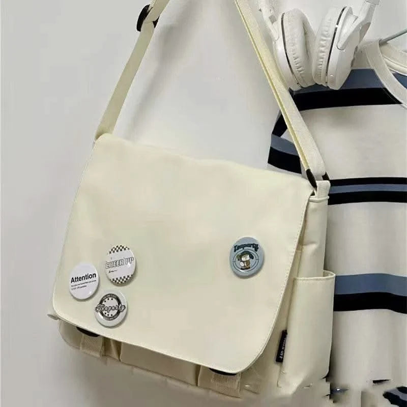 Collage Student School Bags Women&Men Unisex Crossbody Bags Multipockets Messenger Bag Simple Nylon Shoulder Bag - M & M Global