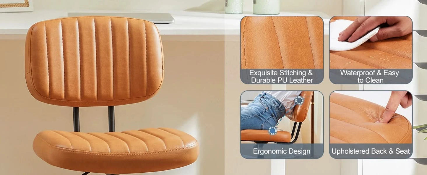 JHK Armless Office Desk Chair Back Lumbar Support Height Adjustable PU Leather Computer Chair with 360° Swivel Rolling Wheels