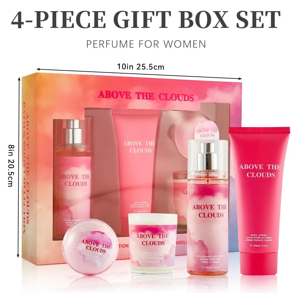 Women's Fragrance Sets 3.4fl.oz Body Mist, 3.4fl.oz Body Lotion, 3oz Candle and 2oz Bath Bomb 4 Pcs ABOVE THE CLOUDS Gift - M & M Global