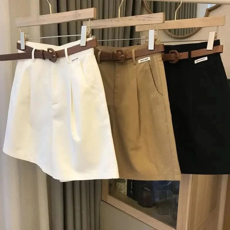 New Wide Leg Shorts for Women 2024 Summer Thin Cotton A Line Short Pants Office Lady Classic Loose Casual Zipper Women‘s Shorts - M & M Global