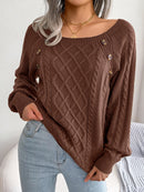 Women Casual Square Collar Buttons Long Sleeve Knitted Pullover Sweaters for Autumn Winter 2026