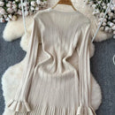 2024 Green Fashion Autumn Winter Knitted Long Dress French Style Letter Buttons Elegant Sweater Dress Lady Office Bodycon - M & M Global