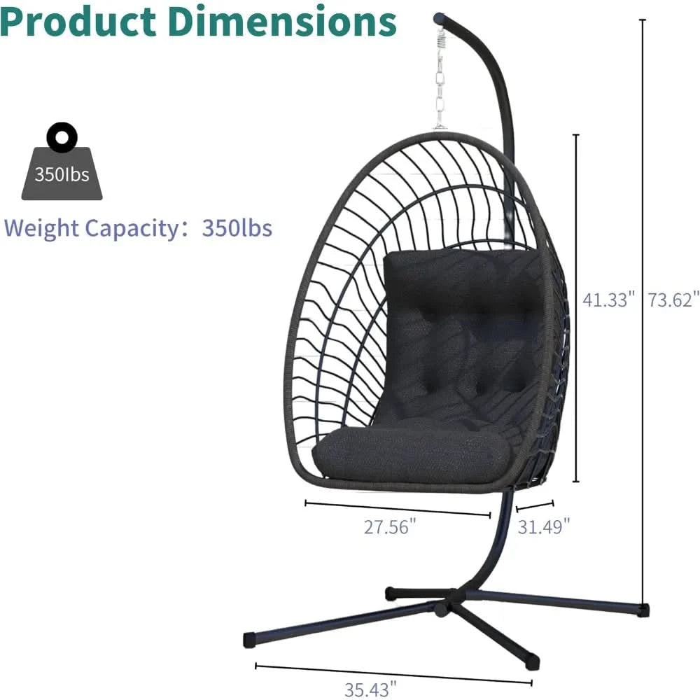 Hanging Egg Chair with Stand Indoor Outdoor, Foldable Rattan Wicker Hammock Egg Swing Chair for Bedroom Porch Patio Garden