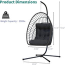 Hanging Egg Chair with Stand Indoor Outdoor, Foldable Rattan Wicker Hammock Egg Swing Chair for Bedroom Porch Patio Garden