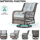 3 Piece Patio Outdoor Swivel Glider Rocker Wicker Patio Bistro Rocking Set with Wood-Grain Table for Garden, Backyard and Balco
