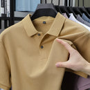 100% pure cotton boutique short sleeved high-end men's polo shirt summer high-quality solid color topsbusiness casual T-shirt