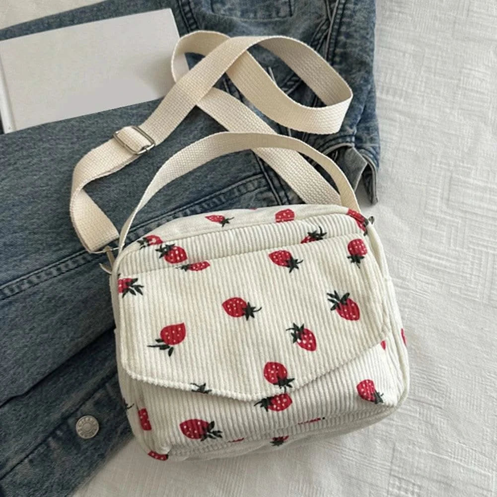 Corduroy Cartoon Shoulder Bag with Adjustable Strap Trendy Crossbody Bag Adorable Shoulder Bag Women Commute Bag - M & M Global