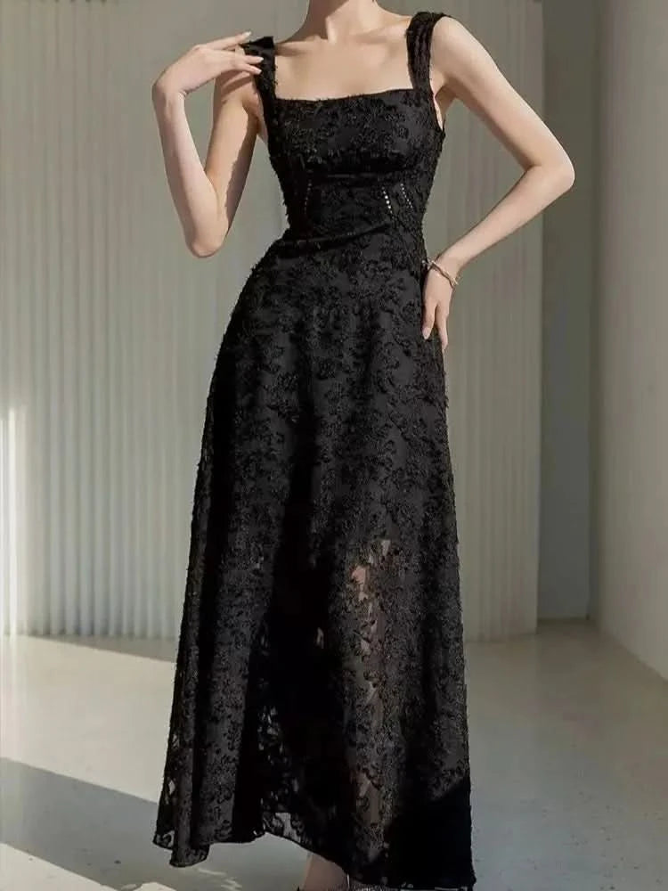 Sexy Lace Jacquard See Through Women Dress Sleeveless Tie Up Backless lace Long Dress Summer Party Ladies Bandage Party Dress - M & M Global
