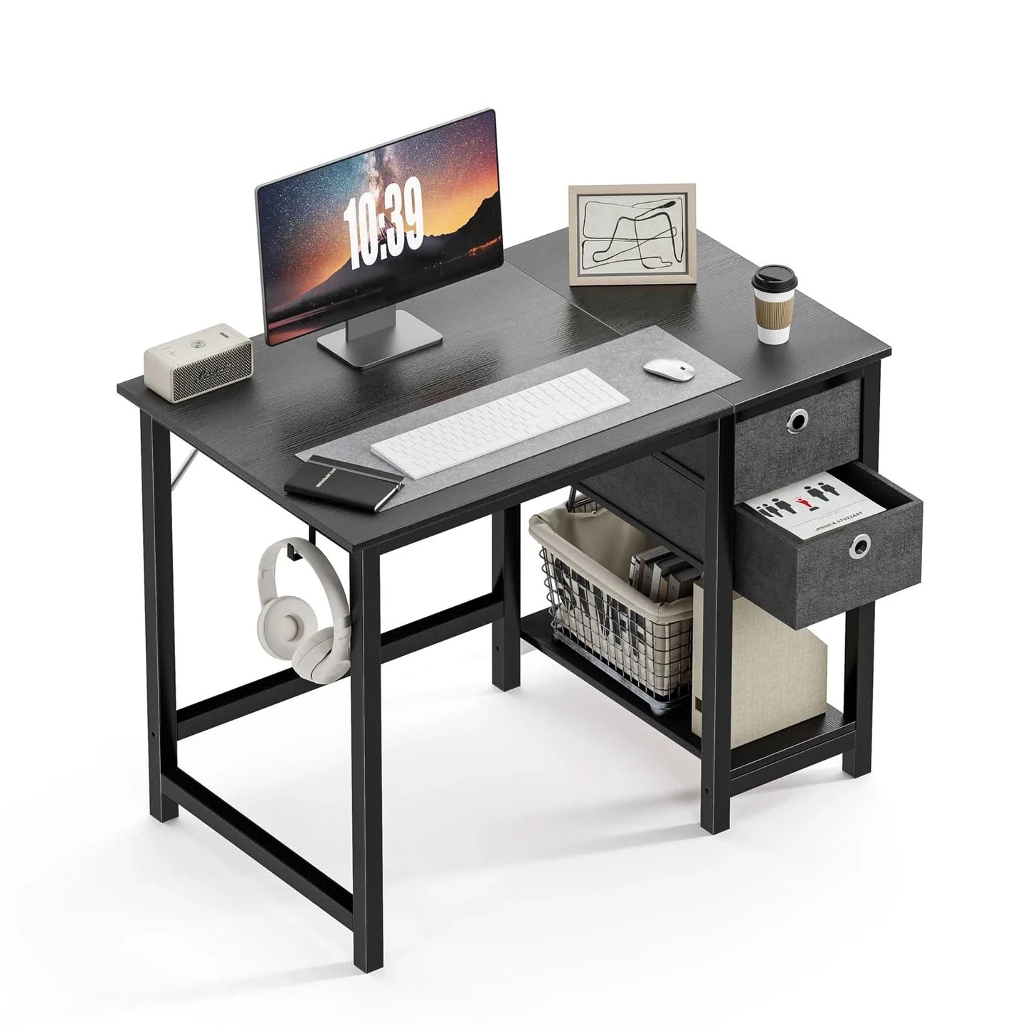 JHK Computer Desk With Drawers 55 Inch Home Office Desk Writing Desk Work Desk PC Table Study Desk With 2-Tier Drawers