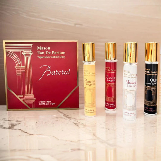 MYSTIC Women's perfume gift box set with four 20ml floral fragrance vials and gold caps for travel and gifting