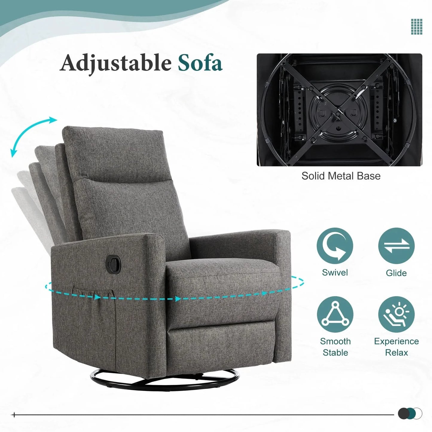 JHK Rotating Living Room Sofa Recliner With Oversized Foot Swivel Rocking Rocker Recliner Glider Nursery Sofas for BedRoom