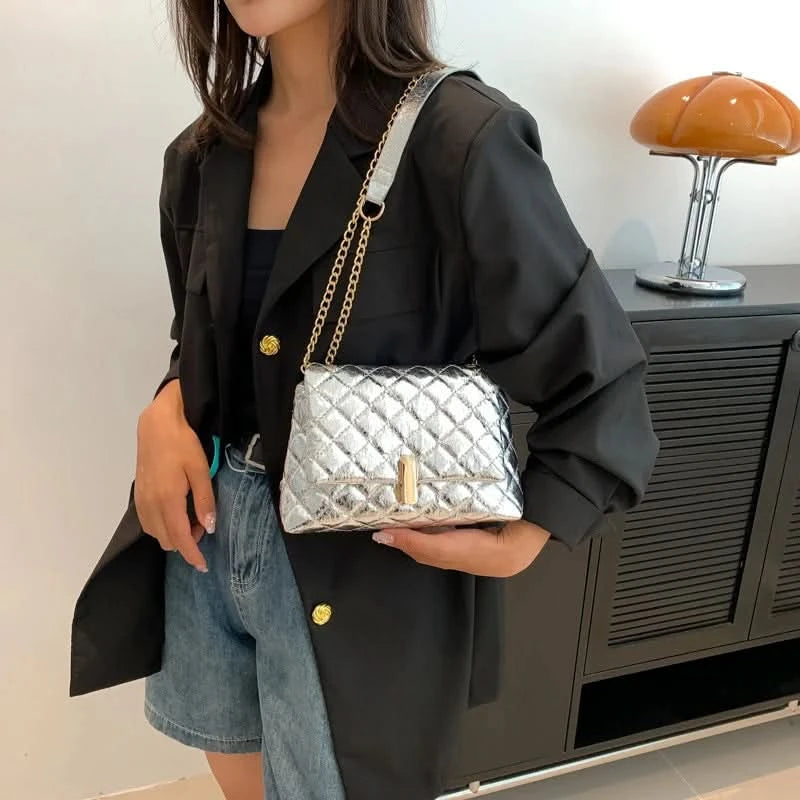 Luxury Laser Design Chevron Quilted Shoulder Bag  Women's High Quality Embroidered Thread PU Leather Crossbody Messenger Bag - M & M Global