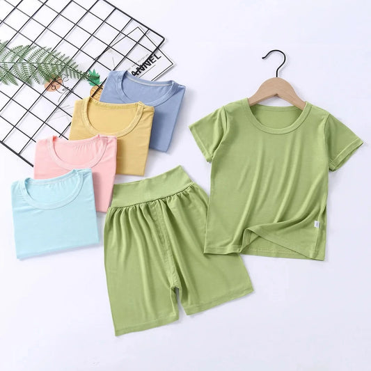 Children's Pajamas Modal Short-sleeved Suit Summer Pajamas Children's Clothing High Waist Belly Protection Home Clothes - M & M Global