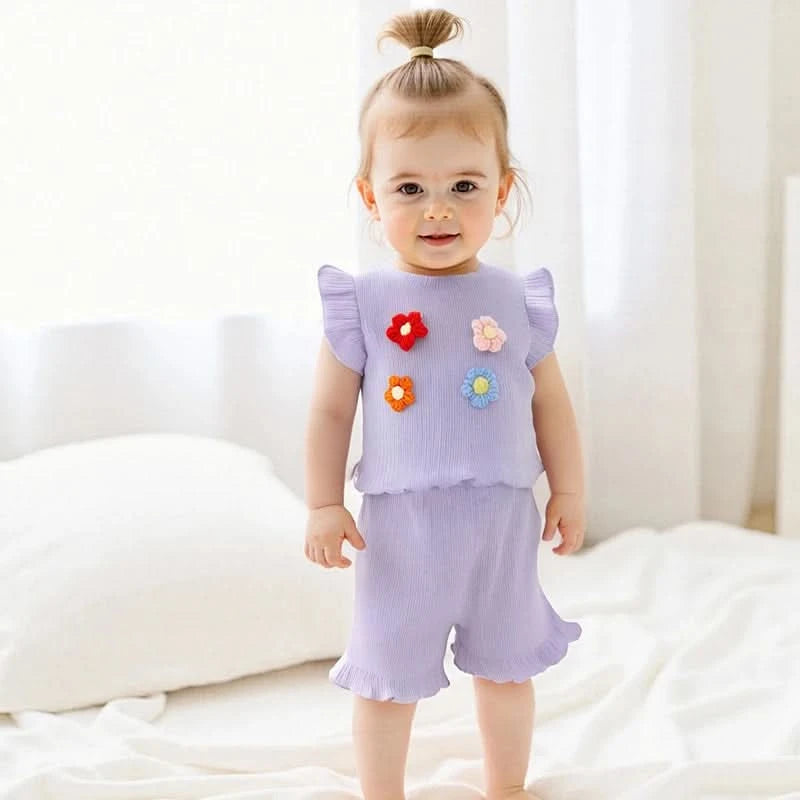 Girls Sleeveless Floral Tank Top and Shorts Set Summer 2-Piece Outfit with Crew Neck Cute Toddler Girls Clothing - M & M Global