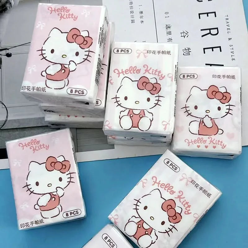 Kawaii Hello Kitty Handkerchief Paper Cartoon Sanrio Pochacco Kitty Printed Napkins Portable Small Pocket Tissues Facial Paper - M & M Global