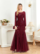 Elegant Long Sleeves Sequin Tulle Evening Dresses 2025 Women Luxury Mermaid Formal Bridesmaid Party Maxi Prom Dress