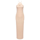 VC Women Elegant 3D Flowers Halter Backless Sexy Club Sequin Bodycon Prom Long Dress Party Festival Split Dress - M & M Global