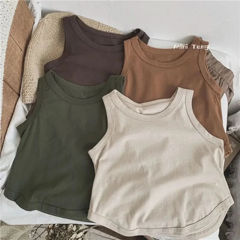 Korean Glutinous Kids Boys Tank Top Cotton Solid Round Collar Infant Babys Boy Vest Tees Thin Cool Sleeveless Tops For 1-6Y Boys - M & M Global