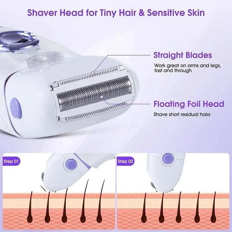 3in1 Electric Women Epilator Female Shaver Leg Body Hair Removal Lip Chin Depilatory Lady Bikini Trimmer Facial Hair Remover - M & M Global