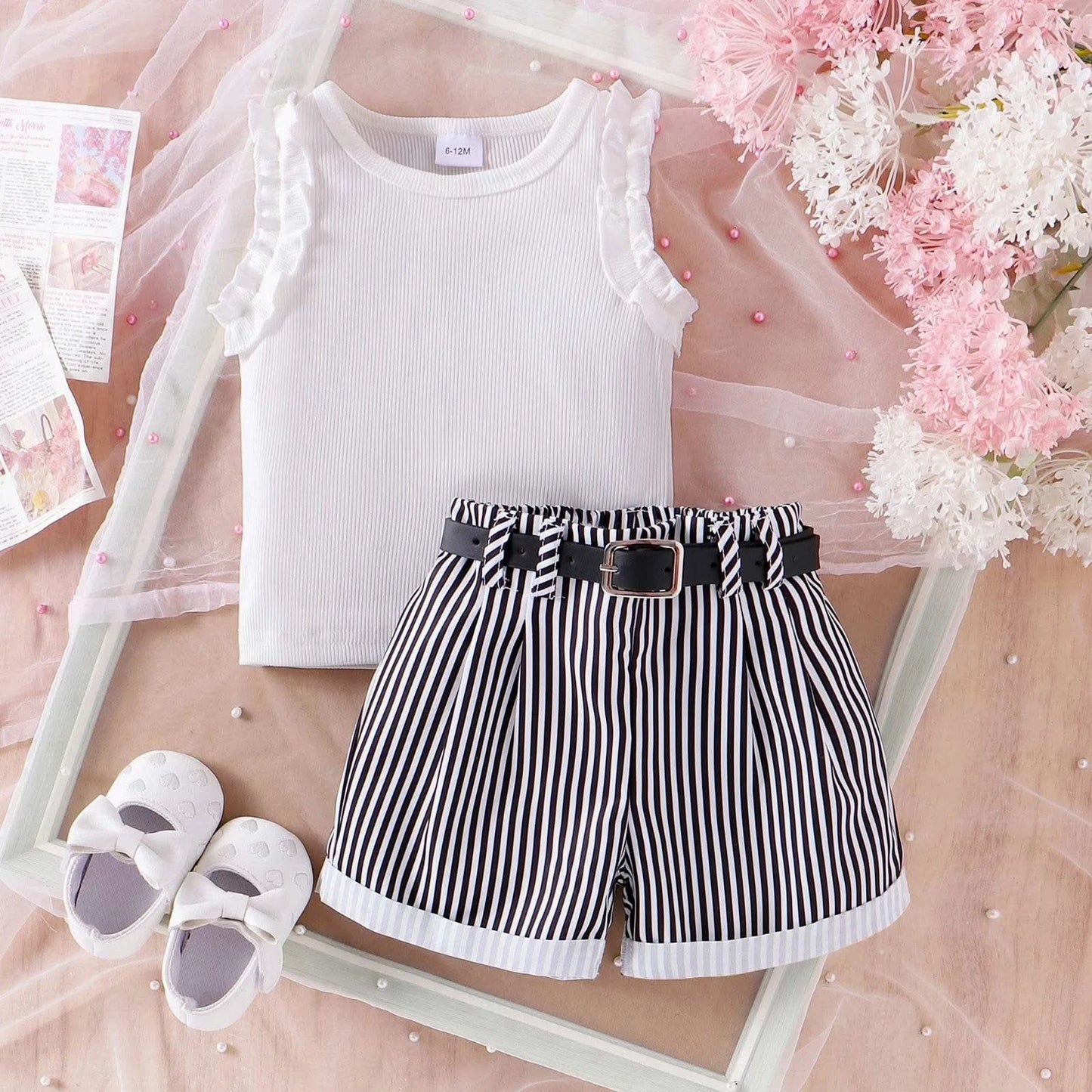 3PCS Summer New Style Comfortable And Fashionable Pink Pit Strip Vest + Shorts Set For Girls Aged 0-3 - M & M Global