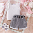 3PCS Summer New Style Comfortable And Fashionable Pink Pit Strip Vest + Shorts Set For Girls Aged 0-3 - M & M Global