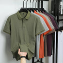 100% pure cotton boutique short sleeved high-end men's polo shirt summer high-quality solid color topsbusiness casual T-shirt