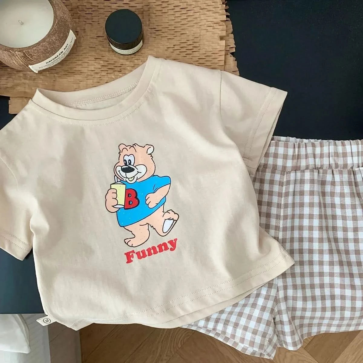 Popular Design Baby Boys T-shirt Suit Summer Clothes Cartoon Fashion Toddler Plaid Shorts Short Sleeve Set Children's Wear 6m-6y - M & M Global
