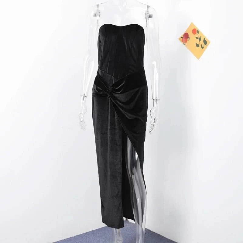 Sexy Strapless Patchwork Long Dress Women Slim Sleeveless Pleated Mermaid Dresses 2025 Spring Summer Lady Evening Solid Robe - M & M Global