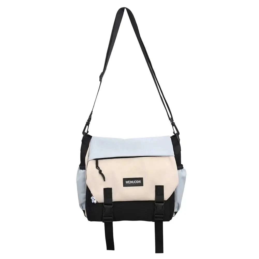 Unisex Student Messenger Bag Large Capacity Leisure Sling Bag Contrast Color Nylon Satchel Bag for College Travel Business - M & M Global