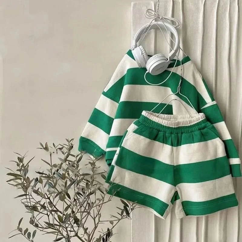 Baby Girl Boy Cotton Striped Clothes Set Hoodie and Shorts 2pcs Infant Toddler Child Tracksuit Spring Autumn Summer 1-7Y - M & M Global
