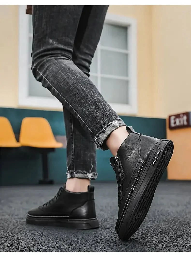 Men Boots Winter High Top Leather Shoes Fashion Cotton Shoes Fashion Ankle Boots Business Casual Outdoor Shoes Male Sneakers New - M & M Global