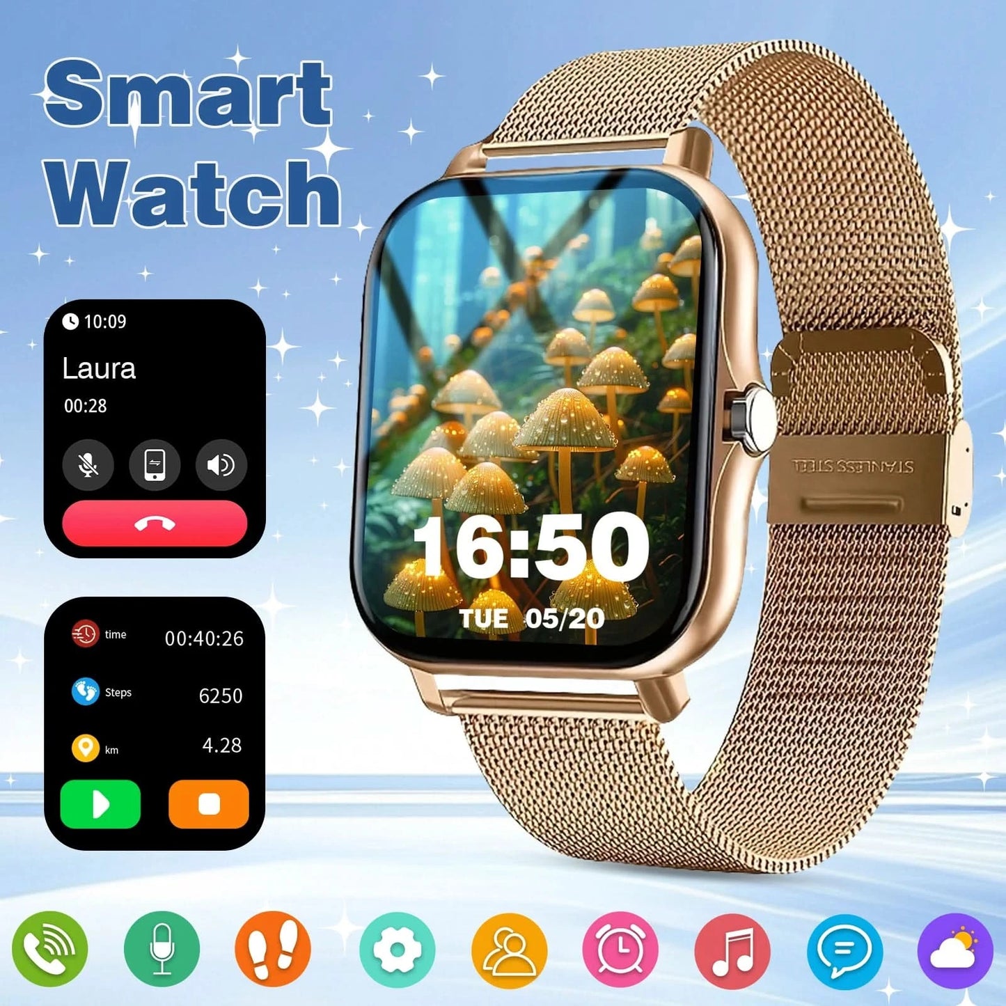 Smart watch, call reminder/rejection, message reminder view, 1.83 inch HD screen, for Android/iPhone